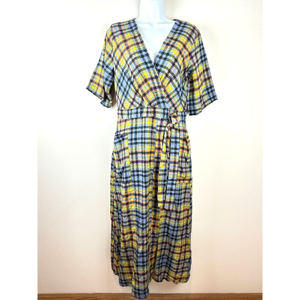Closet London Viscose Plaid Mock Wrap Dress NEW Size US 10 UK 14